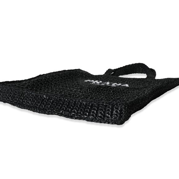Prada Natural Black Raffia Logo Tote - Picture 3 of 8
